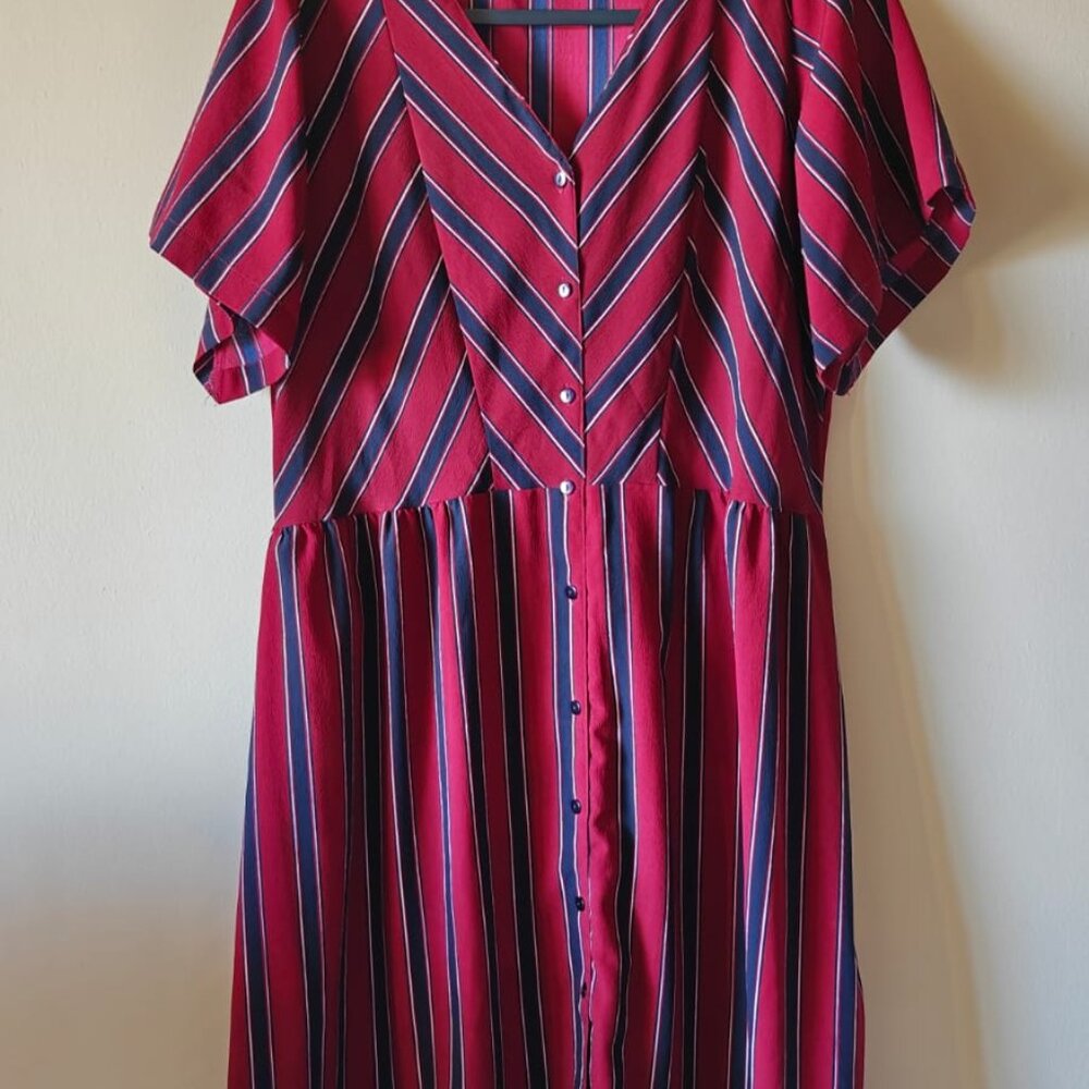 Chic Red & Navy Striped Button-Front Dress – Effortless Everyday Style